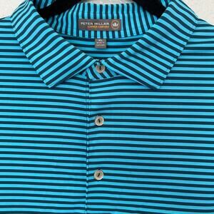 Peter Millar Men's Summer Comfort Polo Shirt Turquoise Stripe Size XL Golf